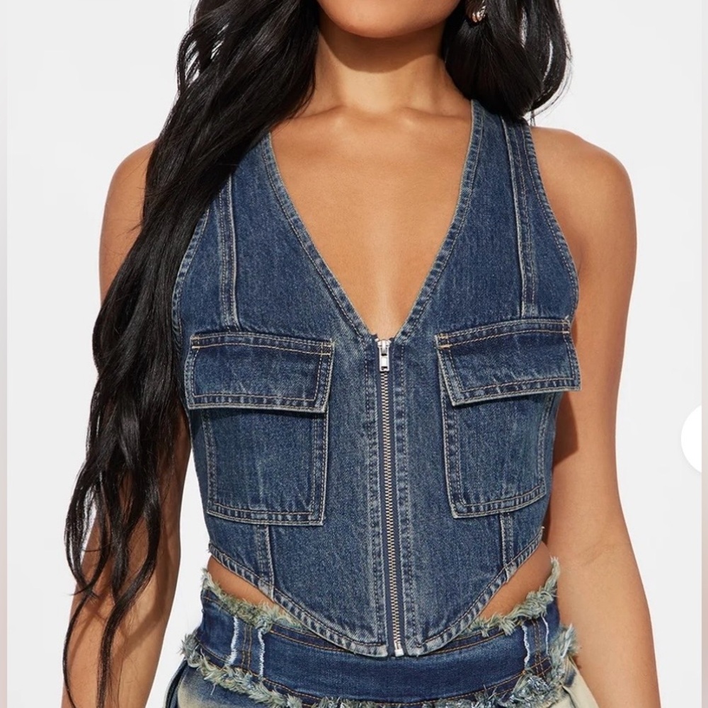 Fashion Nova Dark Wash Denim Cargo Top